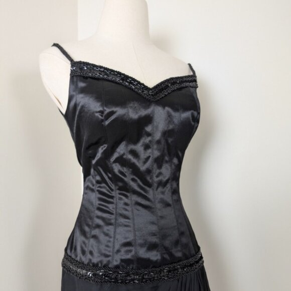 80s does 20s Midi Dress Asymmetrical Drop Waist Chiffon Beading Vneck - Picture 4 of 16